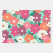 かわいいカラフルレトロフローラ/母の日 ラッピングペーパーシート (正面3)