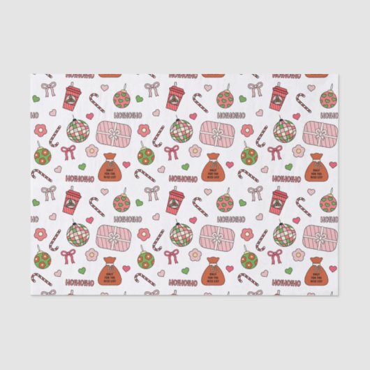 かわいいカラフルレトロホワイトクリスマス 薄葉紙 (正面)