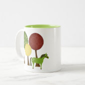 かわいいカラフルレトロポニーとツリーズホース ツートーンマグカップ (正面左)
