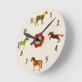 かわいいカラフルレトロポニーとフラワーホース ラウンド壁時計 (傾斜)