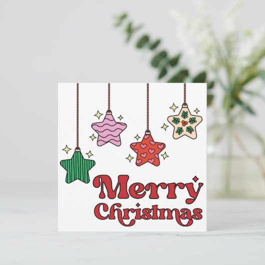 かわいいカラフルレトロ星空メリークリスマス シーズンカード (スタンド正面)
