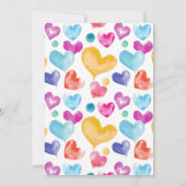 かわいいカラフルレトロ水彩ハート誕生日 招待状 (裏面)