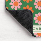 かわいいカラフルレトロ花柄グリーンピンク名 マウスパッド (コーナー)