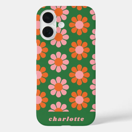 かわいいカラフルレトロ花柄グリーンピンク名 Case-Mate iPhoneケース (裏面)