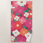 かわいいカラフルレトロ花模様 ビーチタオル (正面)