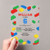 かわいいカラフルレンガ建物ブロック子供の誕生日 アクリル招待状 (インサイチュ (ポータブル))