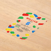 かわいいカラフルレンガ建物ブロック子供の誕生日 アクリル招待状 (レイダウン)