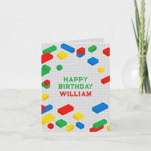 かわいいカラフルレンガ建物ブロック子供の誕生日 カード (正面)