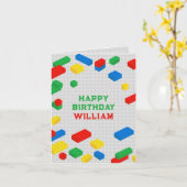 かわいいカラフルレンガ建物ブロック子供の誕生日 カード (黄色い花)