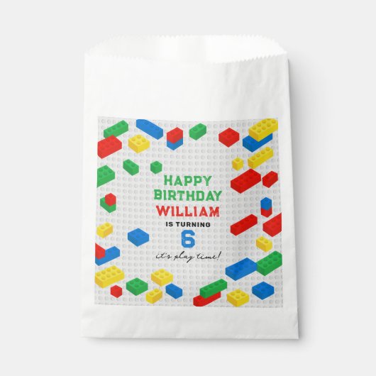 かわいいカラフルレンガ建物ブロック子供の誕生日 フェイバーバッグ (正面)