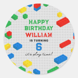 かわいいカラフルレンガ建物ブロック子供の誕生日 ラウンドシール