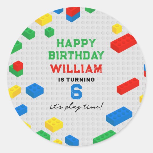 かわいいカラフルレンガ建物ブロック子供の誕生日 ラウンドシール (正面)