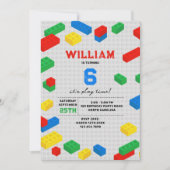 かわいいカラフルレンガ建物ブロック子供の誕生日 招待状 (正面)