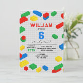 かわいいカラフルレンガ建物ブロック子供の誕生日 招待状 (スタンド正面)