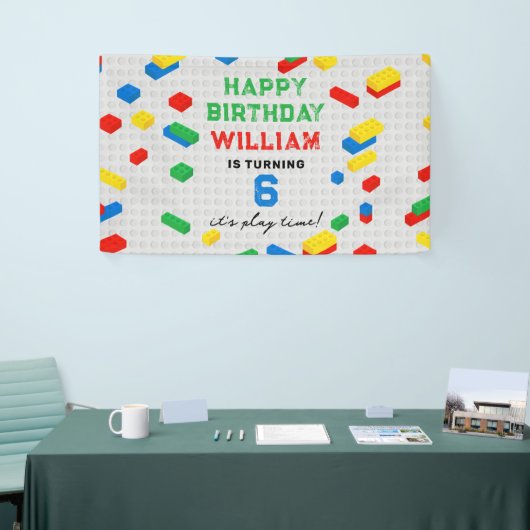 かわいいカラフルレンガ建物ブロック子供の誕生日 横断幕