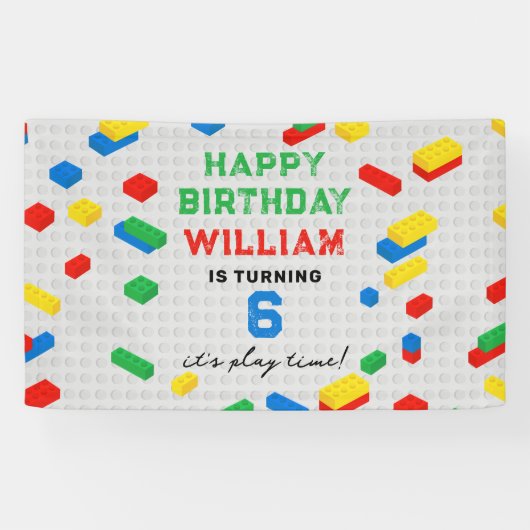 かわいいカラフルレンガ建物ブロック子供の誕生日 横断幕 (横)