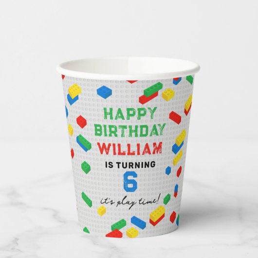 かわいいカラフルレンガ建物ブロック子供の誕生日 紙コップ (左)