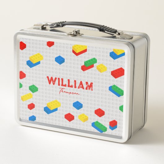 かわいいカラフルレンガ建物ブロック子 メタルランチボックス (正面)