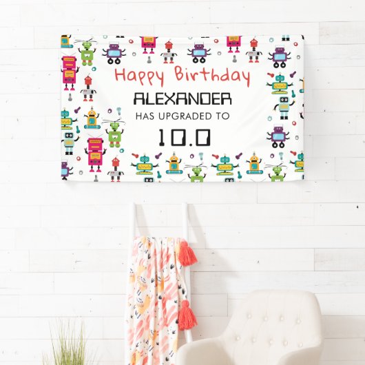 かわいいカラフルロボット子供ロボット誕生日パーティー 横断幕 (インサイチュ)