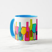 かわいいカラフルワインボトルパターン マグカップ (正面左)