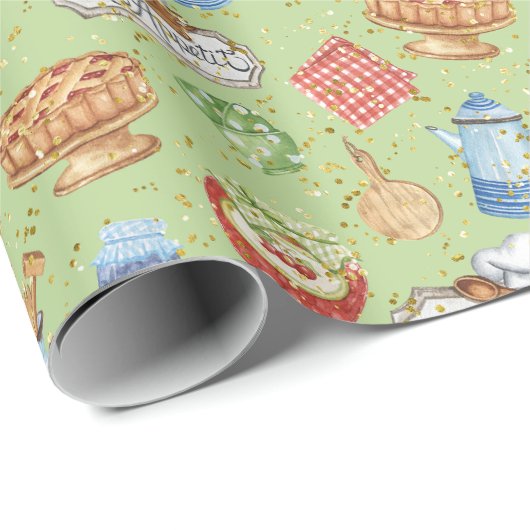 かわいいカラフルヴィンテージおもしろいキッチンシェフ調理師 ラッピングペーパー (ロールコーナー)
