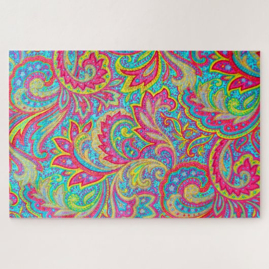 かわいいカラフルヴィンテージフローラデザイン ジグソーパズル (横)