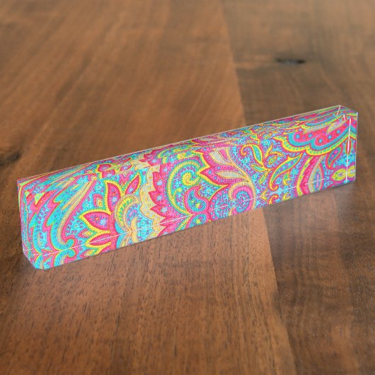 かわいいカラフルヴィンテージフローラデザイン デスクネームプレート (側面)