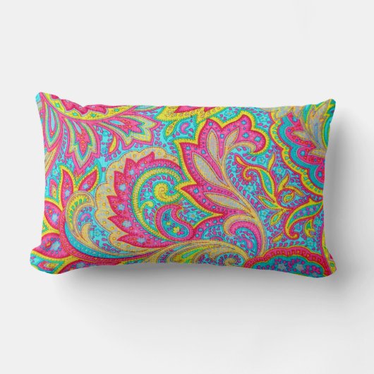 かわいいカラフルヴィンテージフローラデザイン ランバークッション (正面)