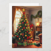 かわいいカラフルヴィンテージ素朴メリークリスマスツリー シーズンカード (正面/裏面)
