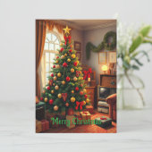 かわいいカラフルヴィンテージ素朴メリークリスマスツリー シーズンカード (スタンド正面)