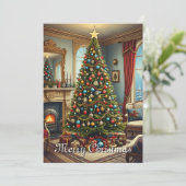 かわいいカラフルヴィンテージ素朴メリークリスマスツリー シーズンカード (スタンド正面)