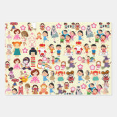 かわいいカラフル人形と子ども向けギフトラップ ラッピングペーパーシート (正面3)
