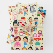 かわいいカラフル人形と子ども向けギフトラップ ラッピングペーパーシート (インサイチュ)