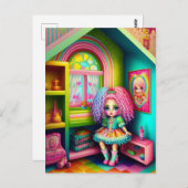 かわいいカラフル人形(ドールハウス) ポストカード (正面/裏面)