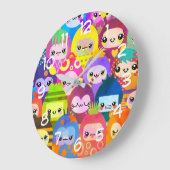 かわいいカラフル人物キャラクター ラージ壁時計 (傾斜)