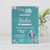 かわいいカラフル人魚の誕生日パーティー 招待状 (スタンド正面)