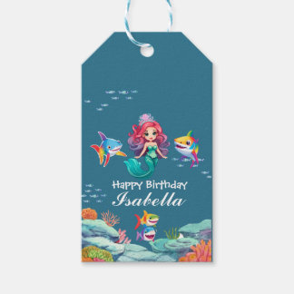かわいいカラフル人魚シャークのレインボー誕生日キッズ ギフトタグ