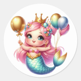 かわいいカラフル人魚ステッカー ラウンドシール