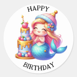 かわいいカラフル人魚ステッカー ラウンドシール