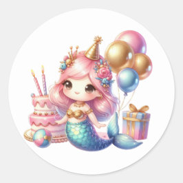 かわいいカラフル人魚ステッカー ラウンドシール