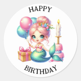 かわいいカラフル人魚ステッカー ラウンドシール