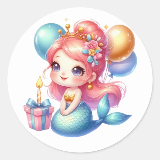かわいいカラフル人魚ステッカー ラウンドシール (正面)