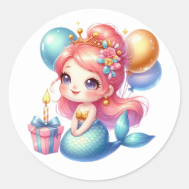 かわいいカラフル人魚ステッカー ラウンドシール