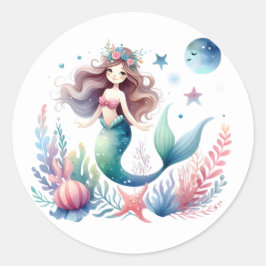 かわいいカラフル人魚ステッカー ラウンドシール