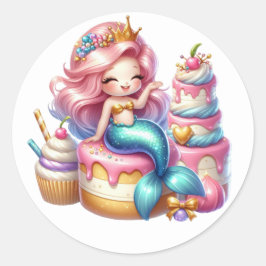 かわいいカラフル人魚ステッカー ラウンドシール