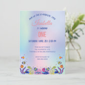 かわいいカラフル人魚レインボー誕生日パーティーの子供 招待状 (スタンド正面)