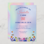 かわいいカラフル人魚レインボー誕生日パーティーの子供 招待状 (正面/裏面)