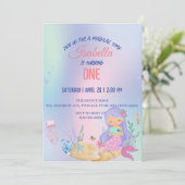 かわいいカラフル人魚レインボー誕生日パーティーの子供 招待状 (スタンド正面)