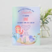 かわいいカラフル人魚レインボー誕生日パーティーの子供 招待状 (スタンド正面)