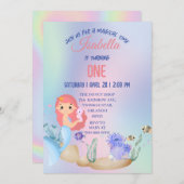 かわいいカラフル人魚レインボー誕生日パーティーの子供 招待状 (正面/裏面)